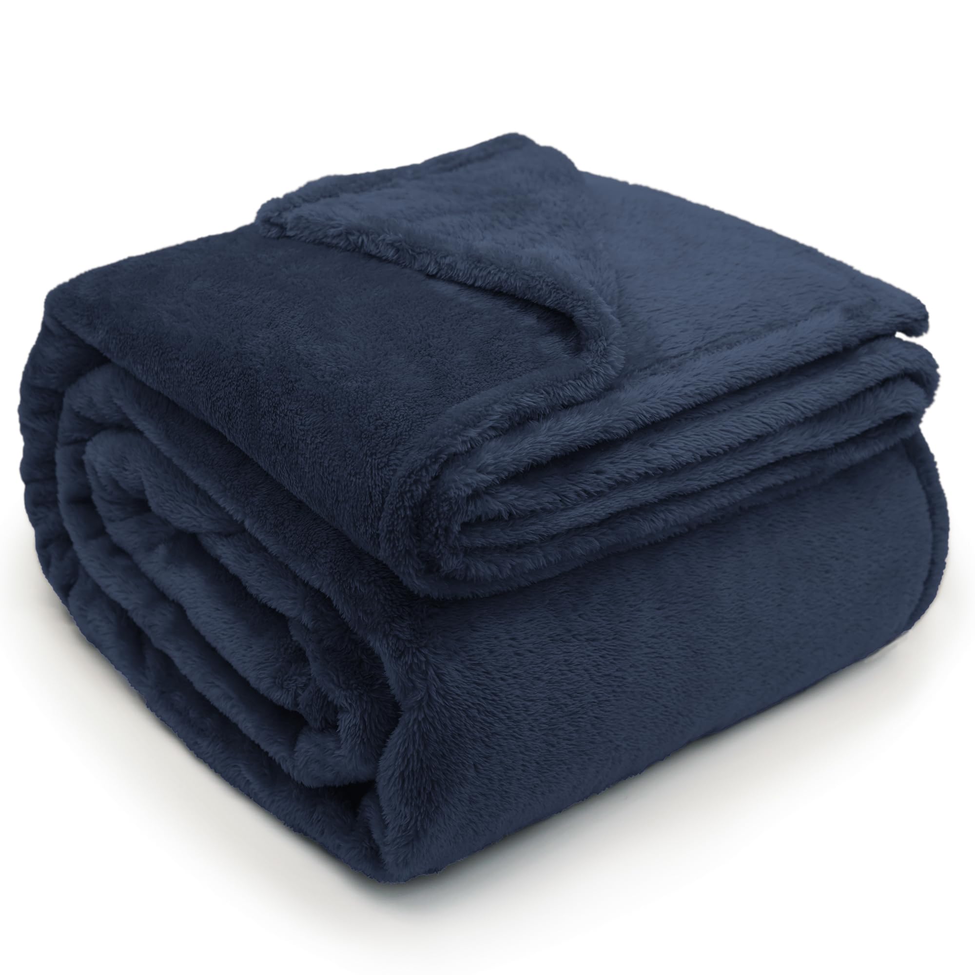 DEZ FURNISHINGS Ultra Soft Plush Fleece Throw Blanket, Double Sided Cozy Thick Warm Blanket for Sofa & Bed, Throw XL (60" x 70"), Navy Blue