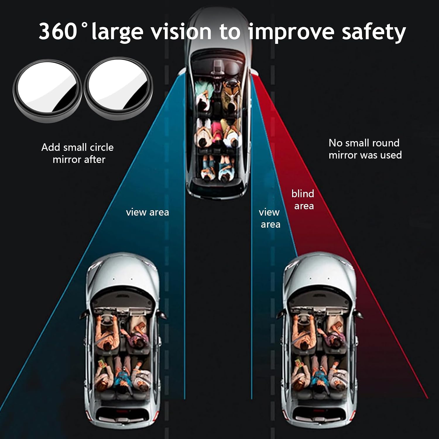 2 Pieces Blind Spot Mirrors, 2" Round HD Glass Convex, 360 Degrees Wide Angle Side Rear View Mirror, with ABS Housing for Cars SUV and Trucks (Black)