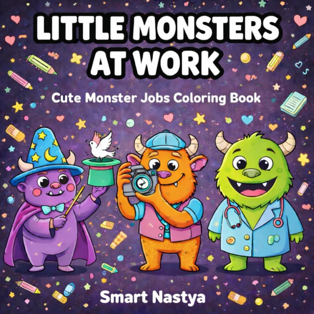 Little Monsters at Work: Cute Monster Coloring Book for Kids, Easy Bold Coloring Pages
