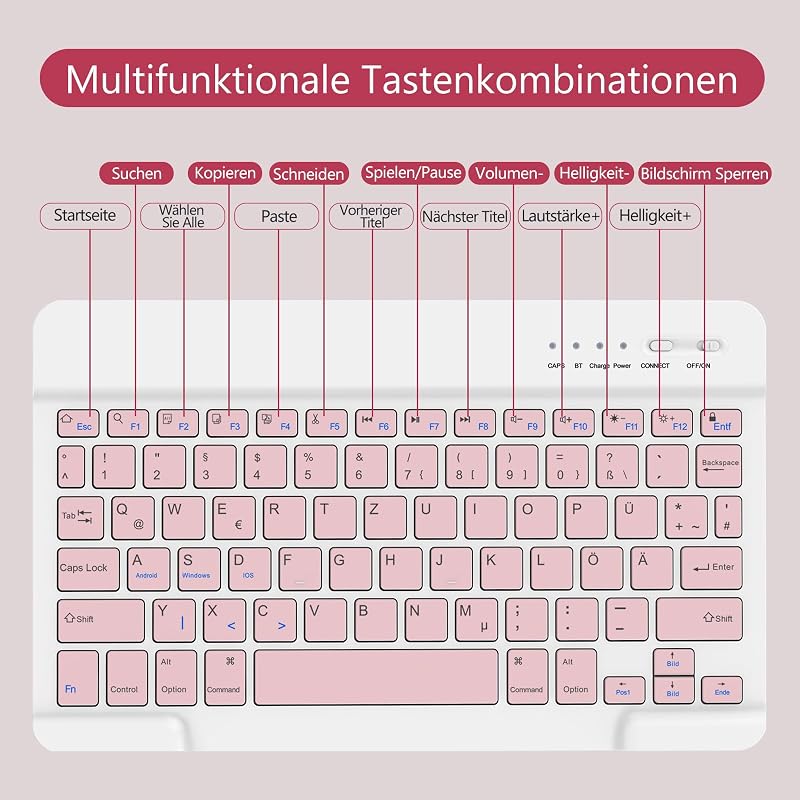 TQQ iPad A16 11/10 Generációs Védőtok Levehető Bluetooth Billentyűzettel - QWERTZ Német Kiosztás, Mágneses Csatlakozás, Hosszú Üzemidő