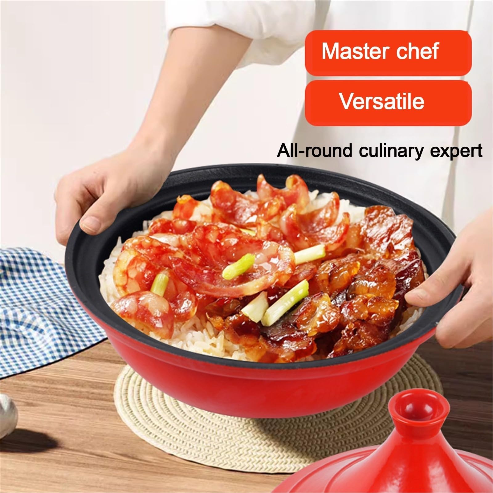 Gusseisen Emaille-Topf Tajine Topf Zum Kochen Tagine Marokko for Herd Und Backofen, Verbessert Den Geschmack for Restaurantqualität(Blau,28cm)