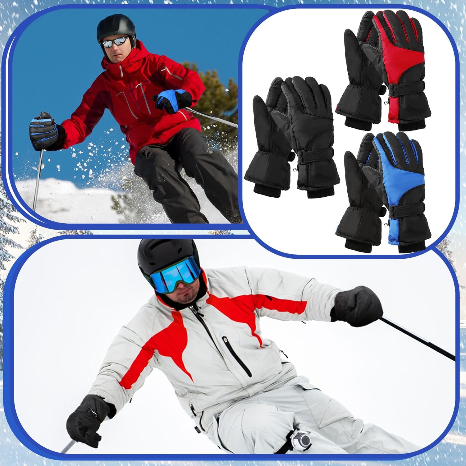 Tarpop 3 Pairs Mens Ski Gloves Winter Warm Women Gloves Adjustable Non Slip Snowboard Snow Waterproof Warm - Image 5