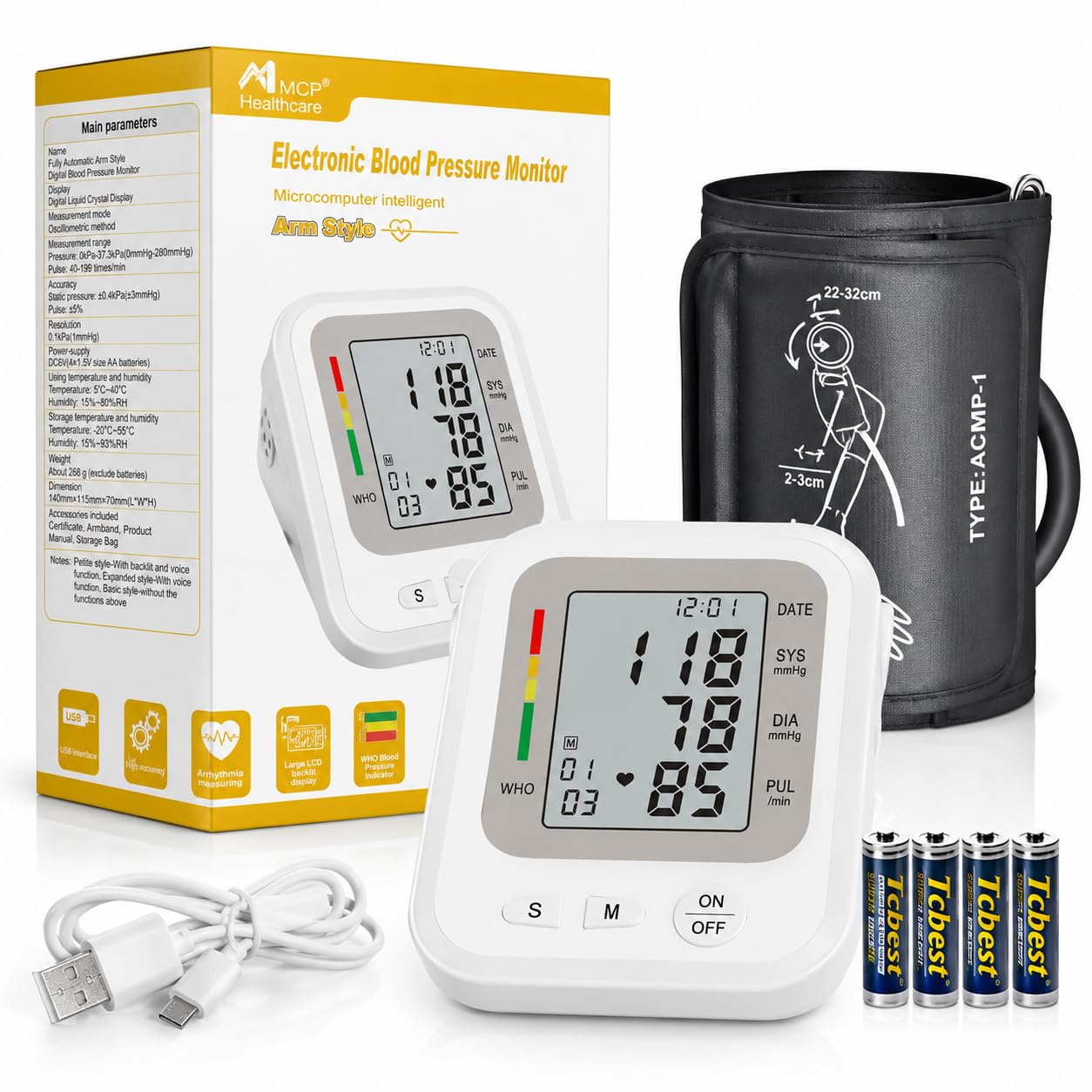 MCP Healthcare Digital Blood Pressure Monitor Machine for Upper Arm, Fully Automatic BP Monitor with Large Backlit LCD Display, WHO BP Indicator, Irregular Heartbeat Detection, USB & Battery Powered-picture-30