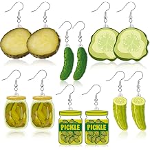 Nosiny 6 Pairs Funny Acrylic Drop Dangle Earring Jewelry Pickle Martini Lemons Earrings 6 Styles Lifelike Dill Cucumber Cocktail Cup Lemon and Flower Cute Weird Jewelry for Women