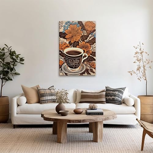 Miniatura 3 de WLZWD Arte retro de los años 70, decoración de pared estética de café y flores, póster ecléctico para pared, tonos marrones cálidos y naranjas, para