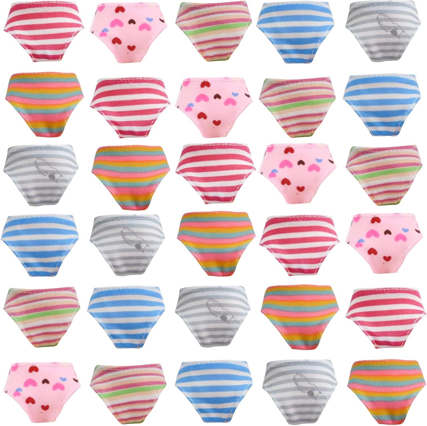 Colorful Doll Underwear Clothes Fits 11.5 Inch Dolls - Striped Flower Solid Color Random Pattern Elastic Doll Accessories 30 Piece