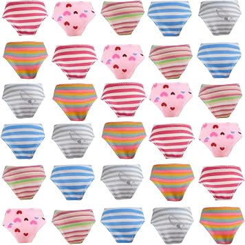 Colorful Doll Underwear Clothes Fits 11.5 Inch Dolls - Striped Flower Solid Color Random Pattern Elastic Doll Accessories 30 Piece