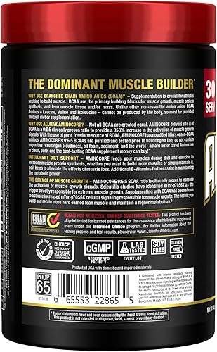 Miniatura 2 de ALLMAX Nutrition AMINOCORE BCAA en polvo, 0.29 oz de aminoácidos, bebida de recuperación intra y después del entrenamiento, sin gluten, limonada
