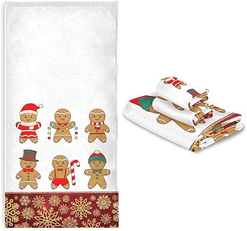Miniatura 6 de Juego de 3 toallas de baño de pan de jengibre de Navidad, toallas de mano de baño de copos de nieve dorados, toalla de cara para el hogar, hotel,