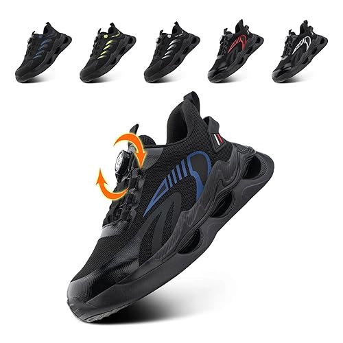 Loiston Chaussures de Sécurité Hommes Femmes Baskets de Sécurité Embout Protection Acier Chaussure de Travail Chaussure de ChantierLégère Antidérapantes Noir Bleu 37-47 EU - A02 Bleu - 38 EU