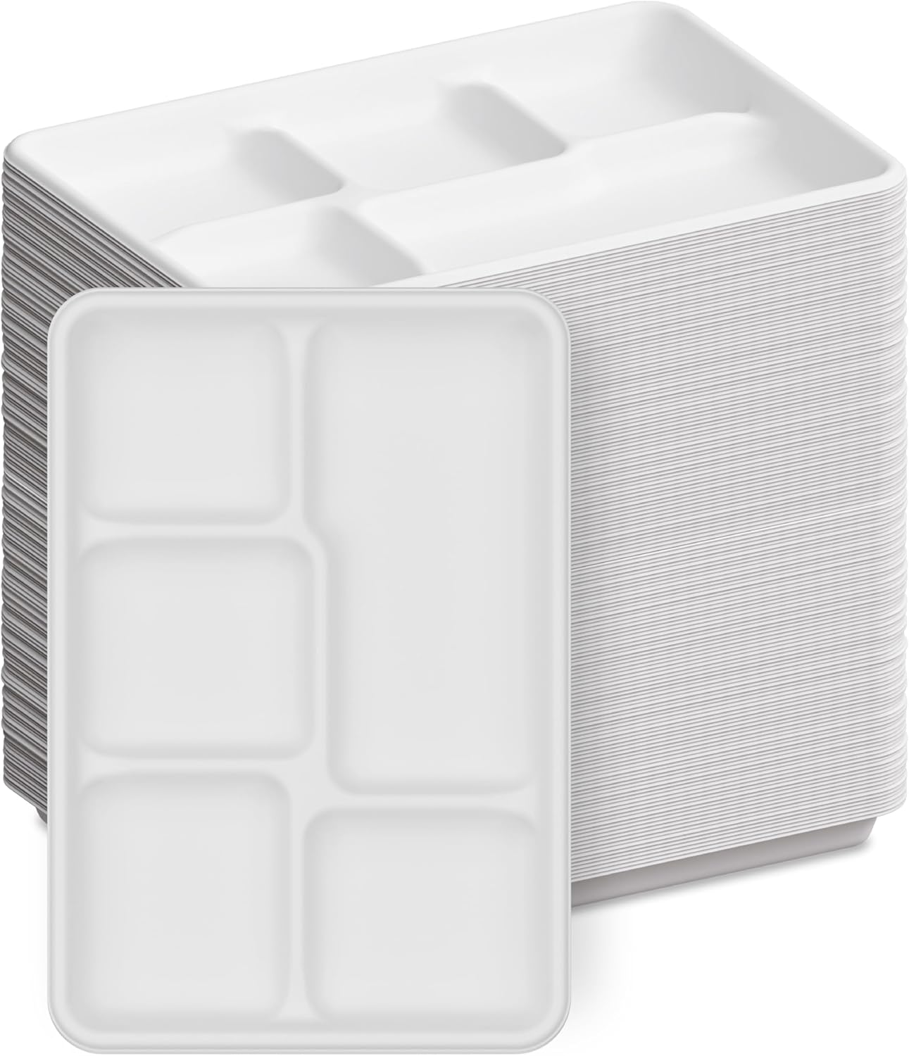 5-compartment compostable tray, large, 125-pack