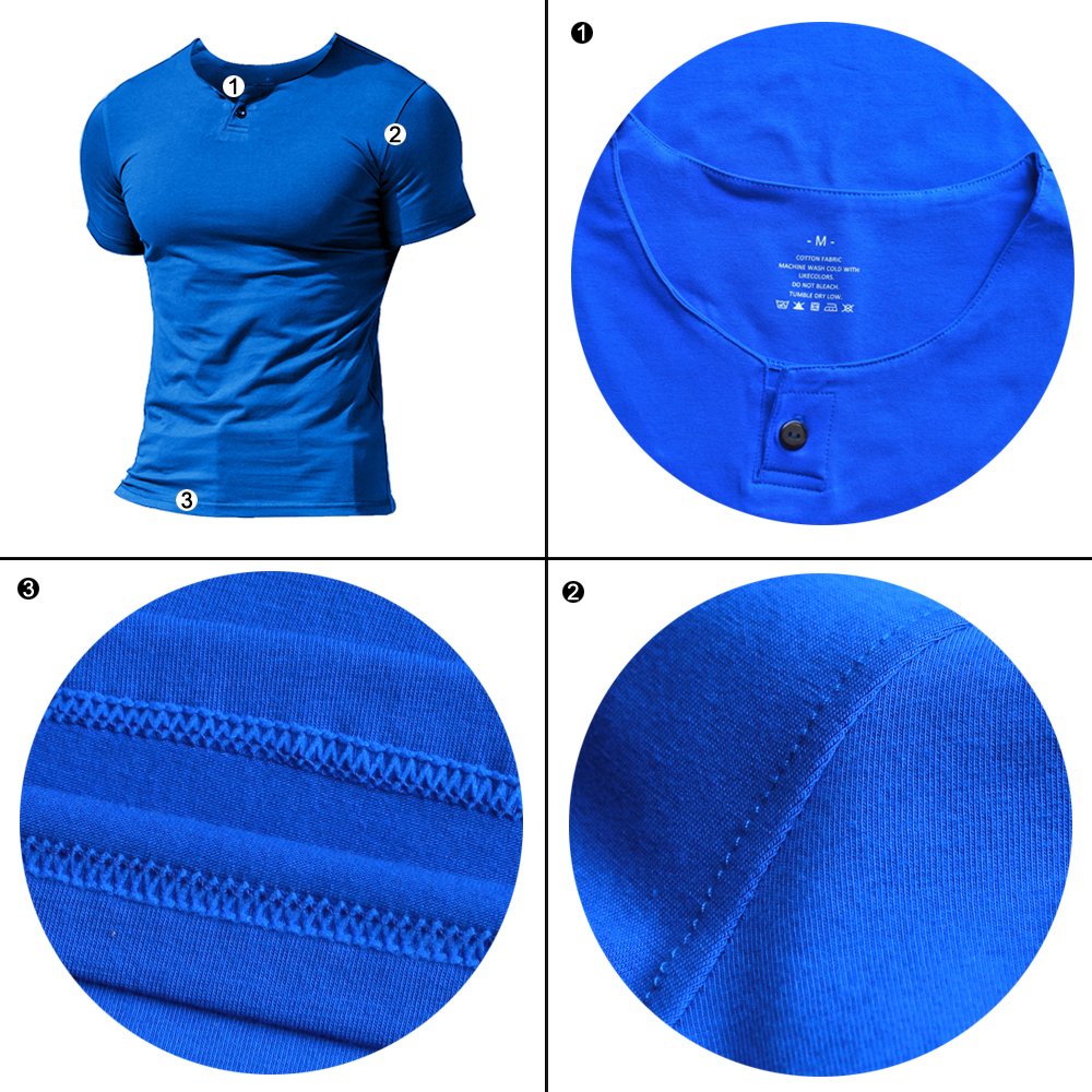 Uomo Henleys Casuale Manica Corta Maglietta Singolo Pulsante abbottonatura Plain v Neck Camicie in Cotone