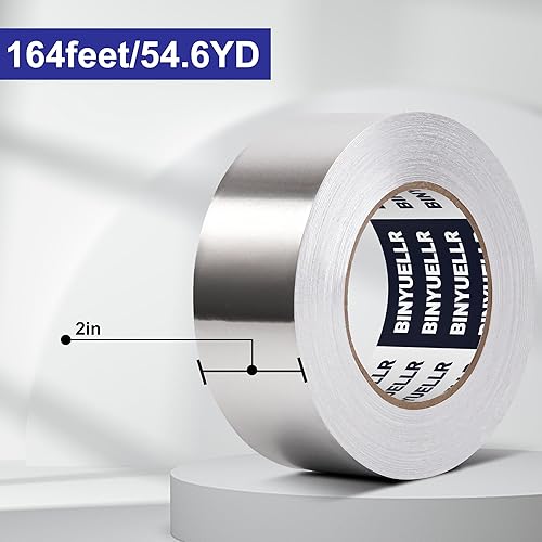 Miniatura 4 de Binyuellr Cinta de papel de aluminio  2 pulgadas x 164 pies, cinta HVAC cinta de metal plateado para conductos, cinta adhesiva resistente para