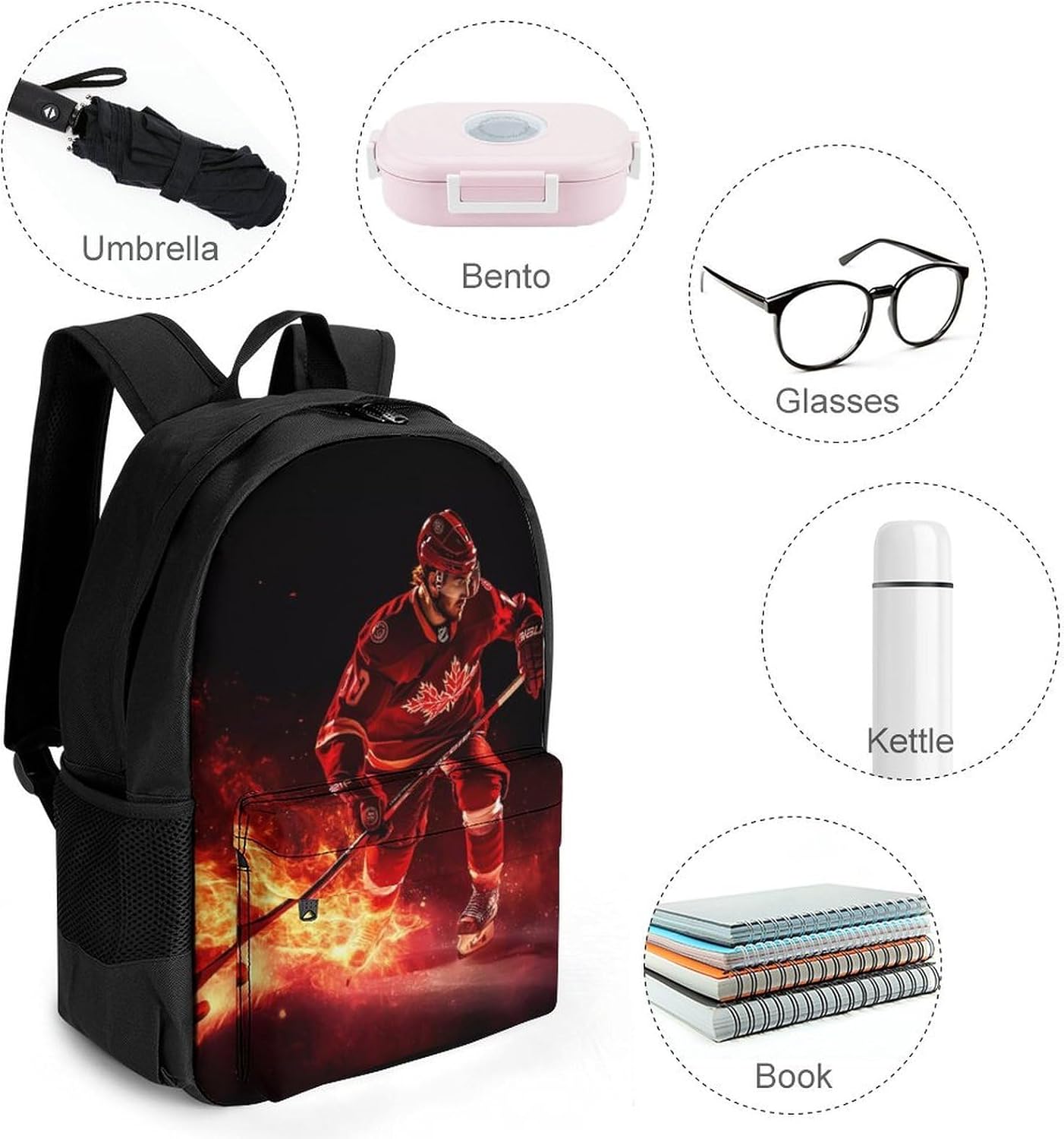 Fire Ice Hockey Player Laptop Backpack for Men Women Fashion Computer Bag Business Travel Daypack