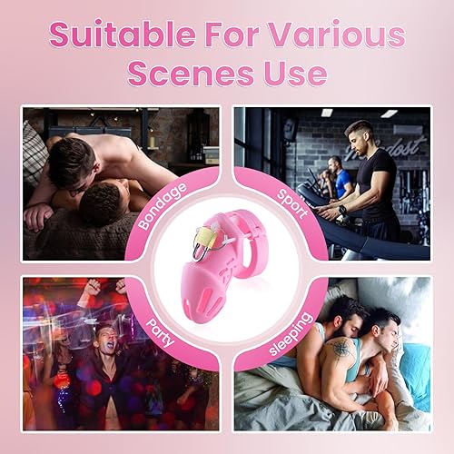Miniatura 5 de Jaula de castidad con cinturón de castidad, jaula de silicona para pene y correa, dispositivos de castidad masculina, 5 anillos de sujeción para