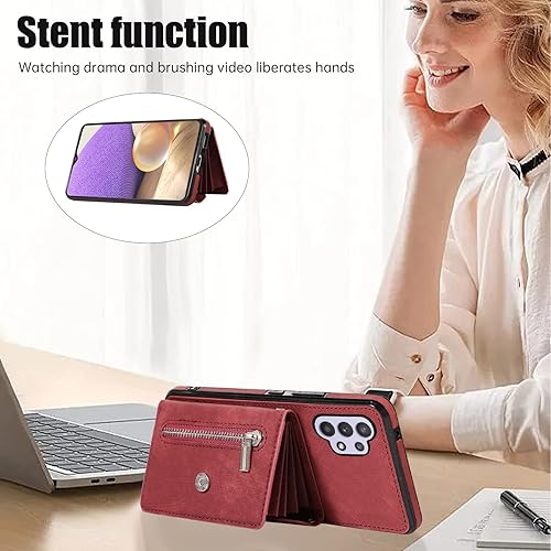 Miniatura 9 de Funda de teléfono para Samsung Galaxy A32 5G 2021 de 6.5 pulgadas con correa cruzada para muñeca, cordón, soporte para tarjeta de crédito,