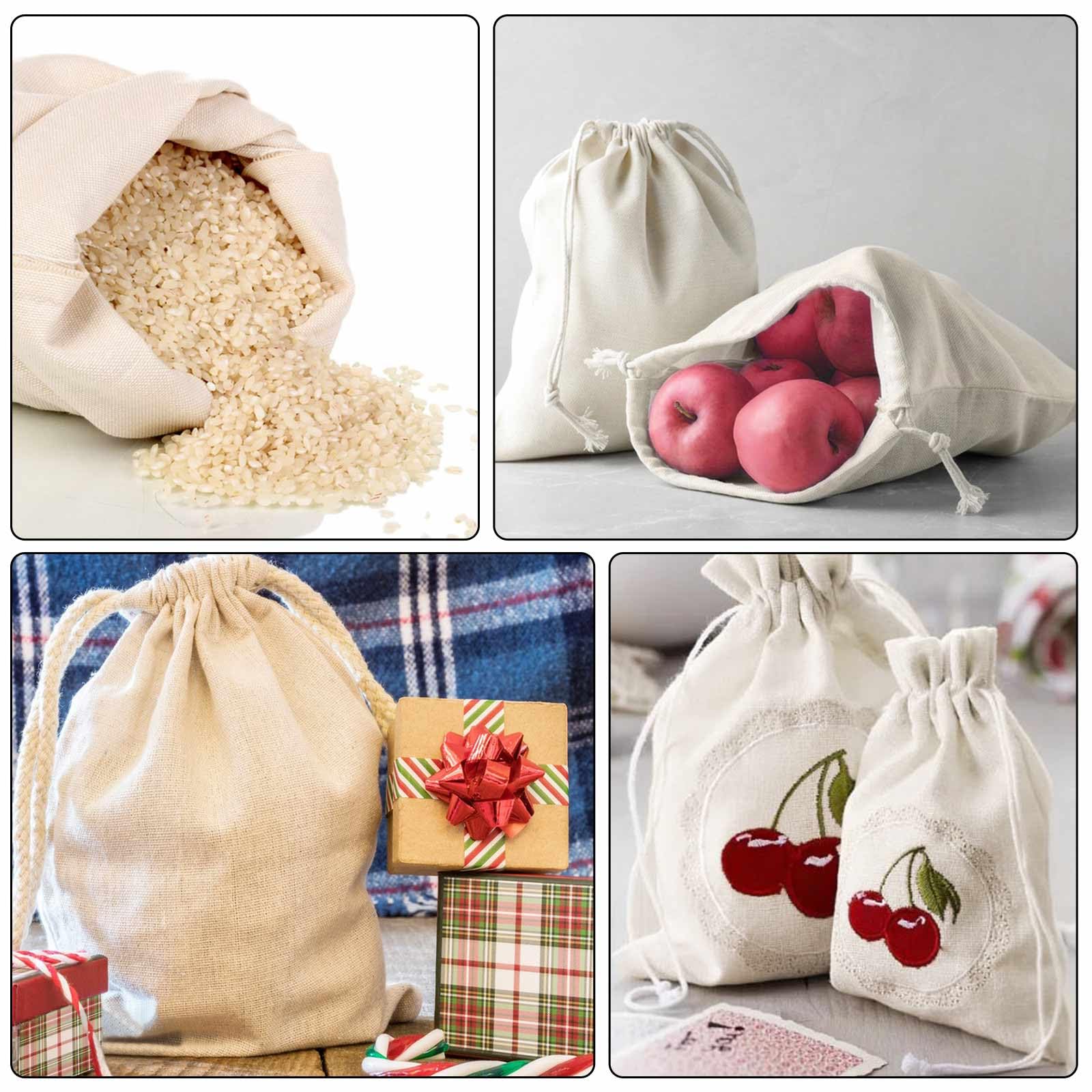 Sacchetti Cotone con Coulisse,10 Pezzi Sacchetti Stoffa da Riempire Beige,Sacchettini Bomboniere Riutilizzabili per Gioielli Trucchi,Spezie,Artigianato,30 x 20 cm