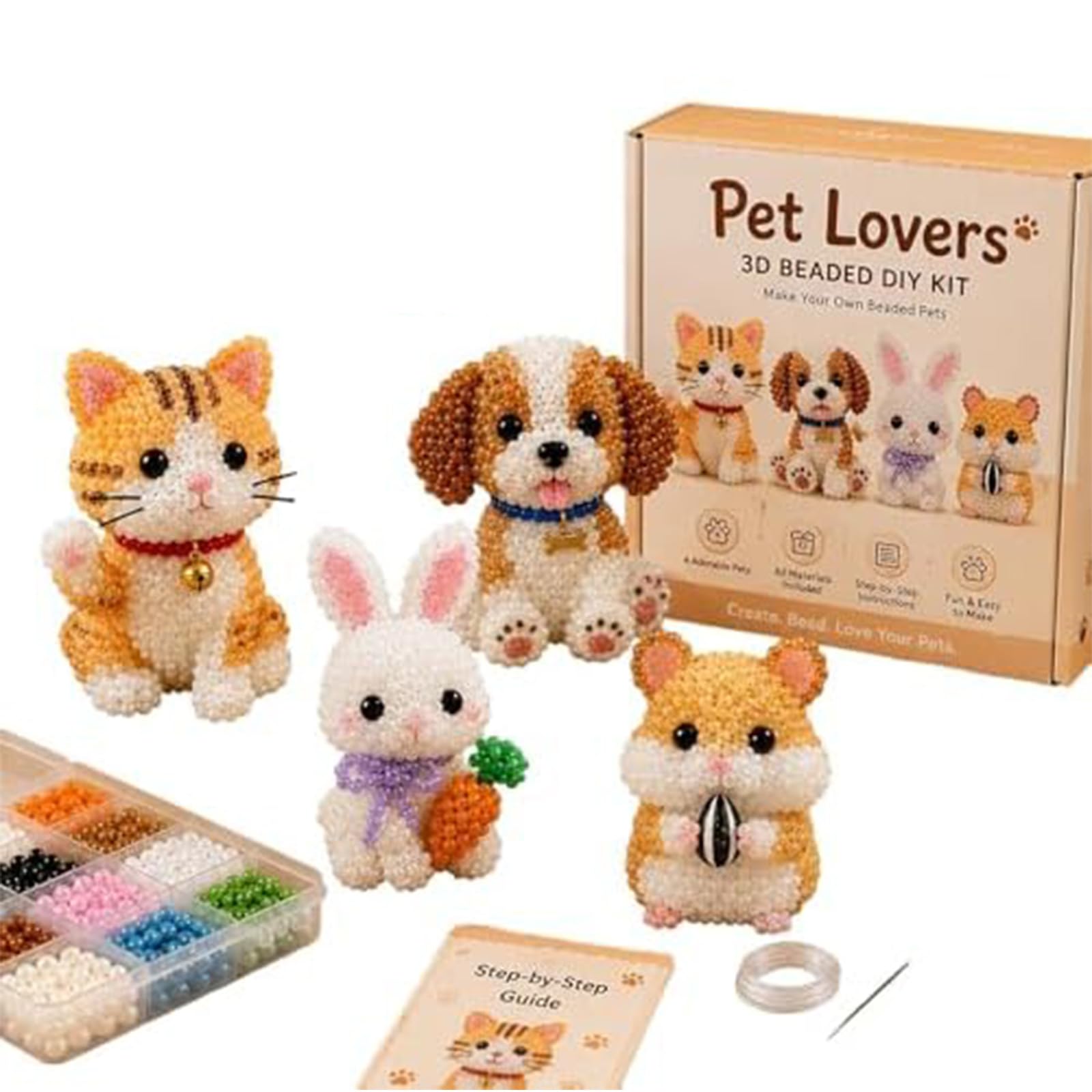 DIY 3D Animal Beadwork Crafts Kit Complete Accessories Cute Bead Craft Set 3D Beaded DIY Kit for Crafting Enthusiasts Girls Women Teens Adults