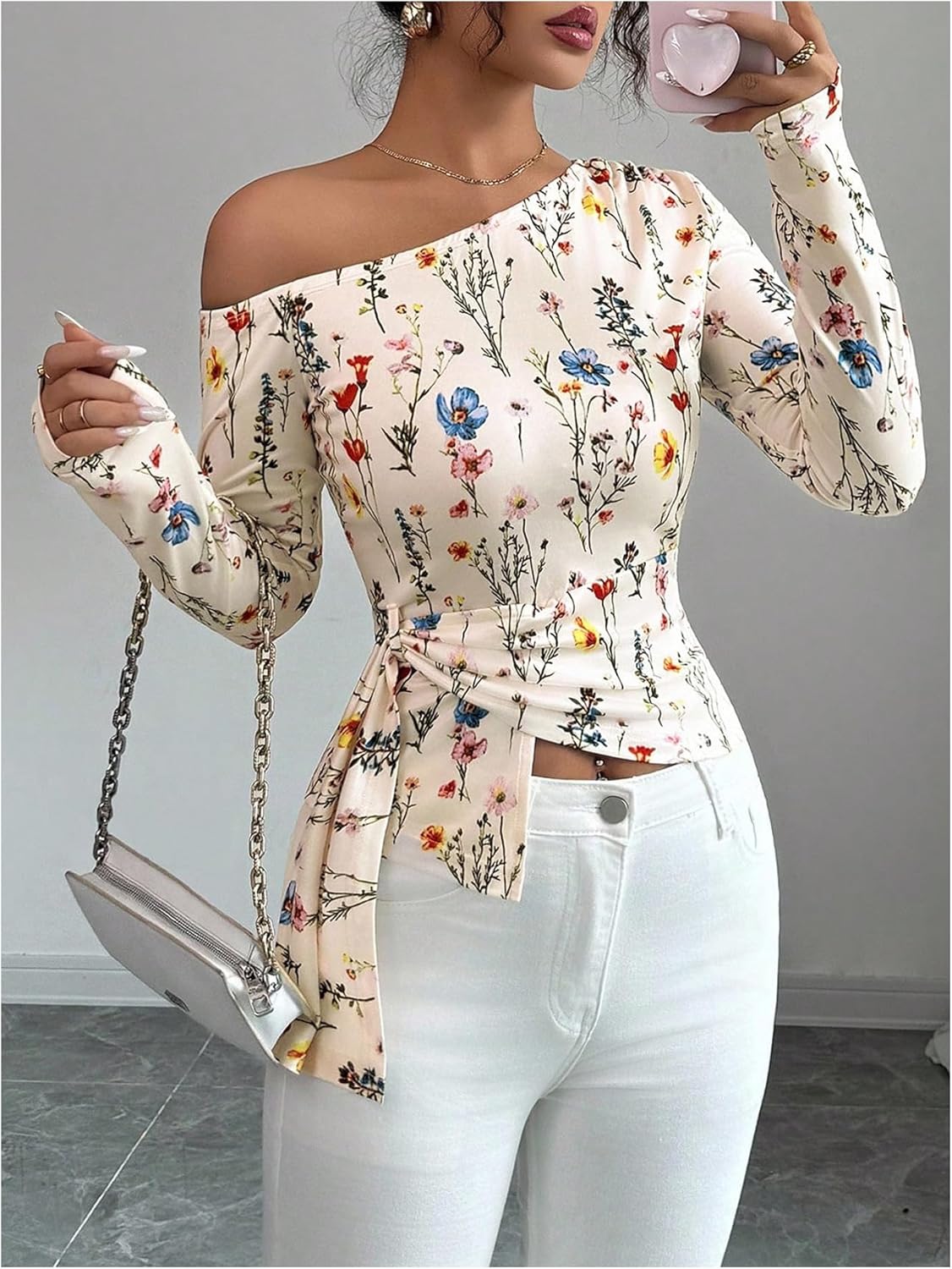 Floerns Women's Floral Long Sleeve T Shirts Off The Shoulder Dressy Casual Fall Outfit Boho Tops - Image 5