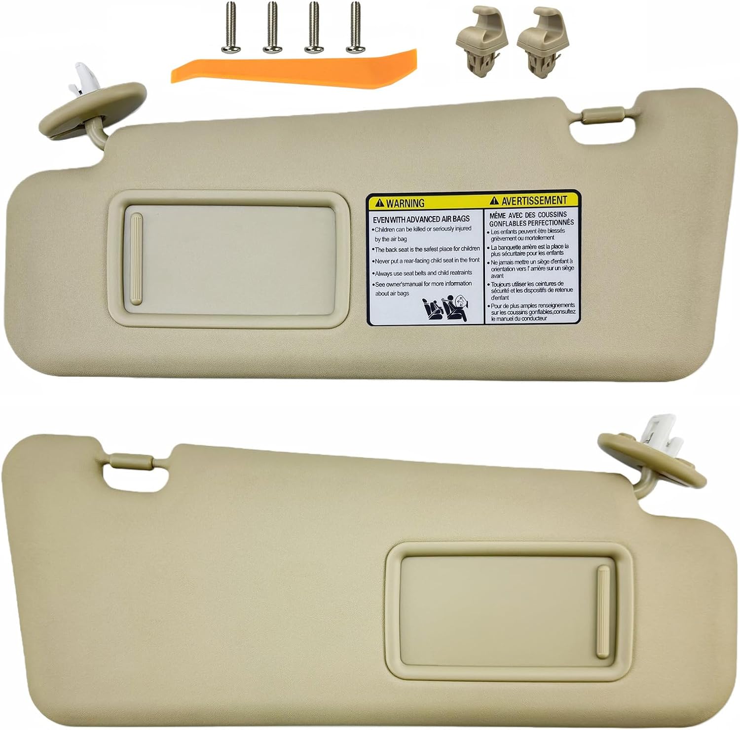 Pair of Left and Right Sun Visors with Screws and Clips Compatible with 2001 2002 2003 2004 2005 2006 2007 Toyota Highlander OEM Replace# 74320-48260-A0 (Gray Color)