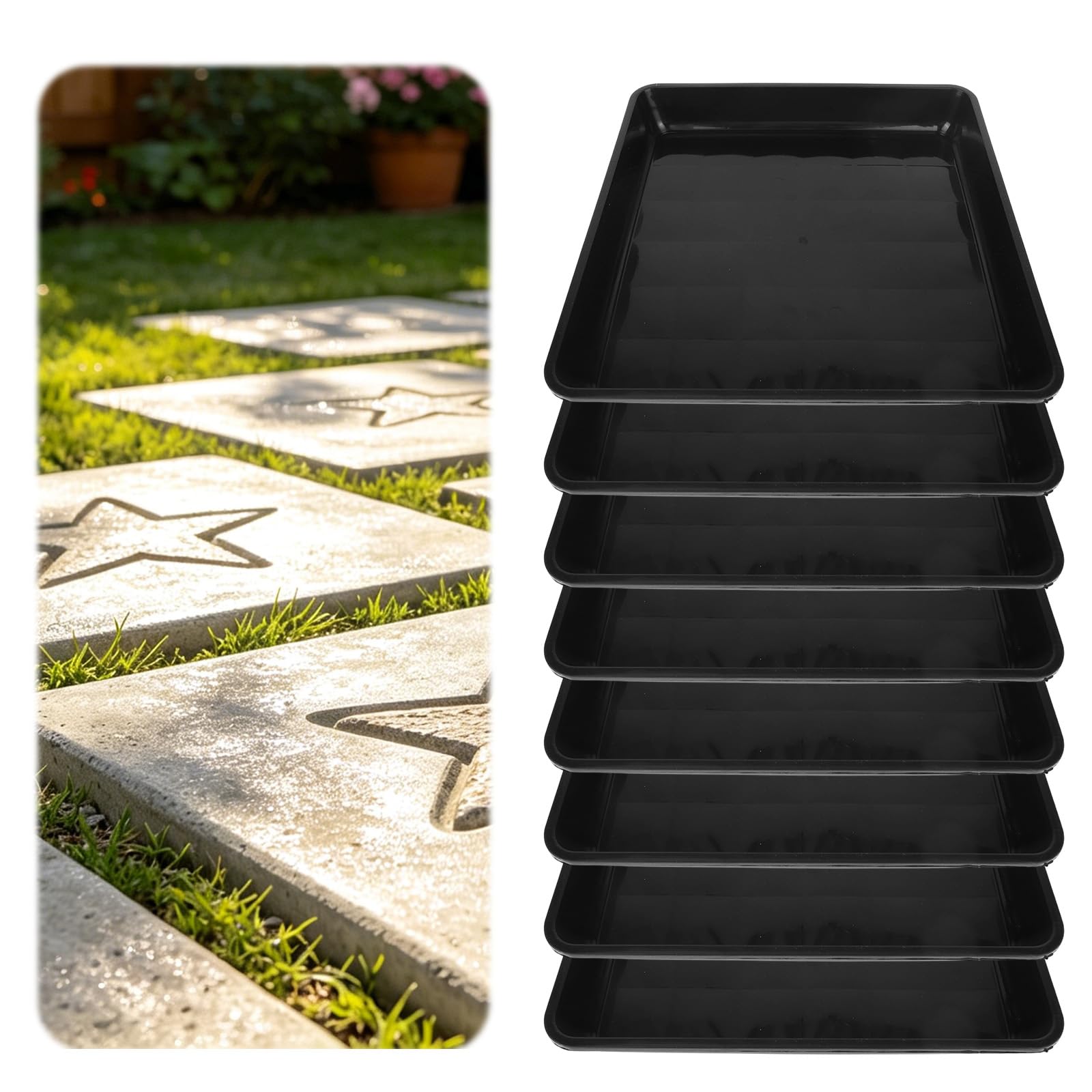 8pcs Stepping Stone Mold, Square Plastic Paver Concrete Molds Black Cement Tray Moulds Reusable DIY Form for Walkways Garden Pavement