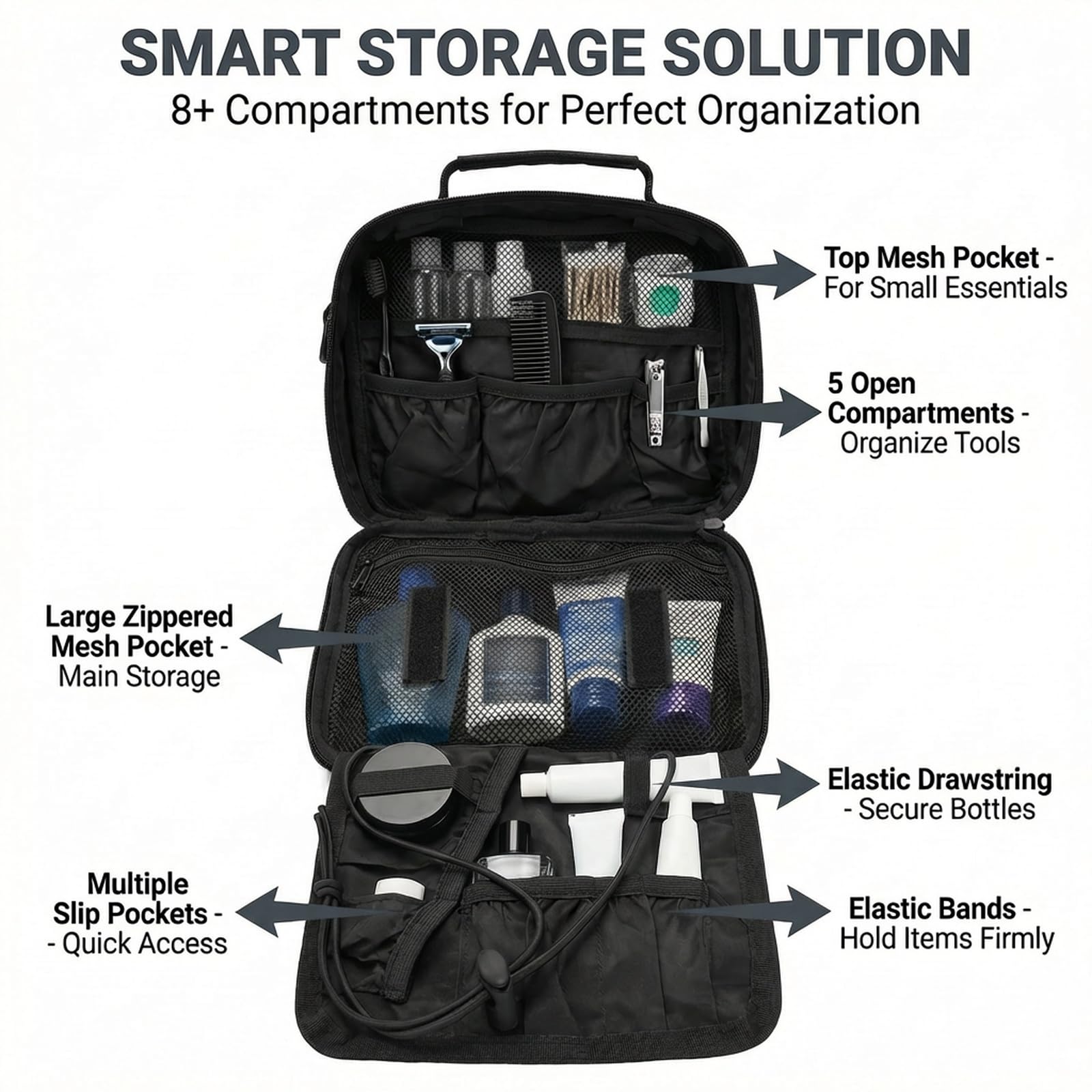 VELVEBAG Neceser de viaje para hombre, bolsa de aseo táctico para hombre, bolsa de aseo colgante para hombre, bolsa de aseo de viaje, bolsa de aseo para hombre, bolsa de ducha, Negro, Neceser colgante