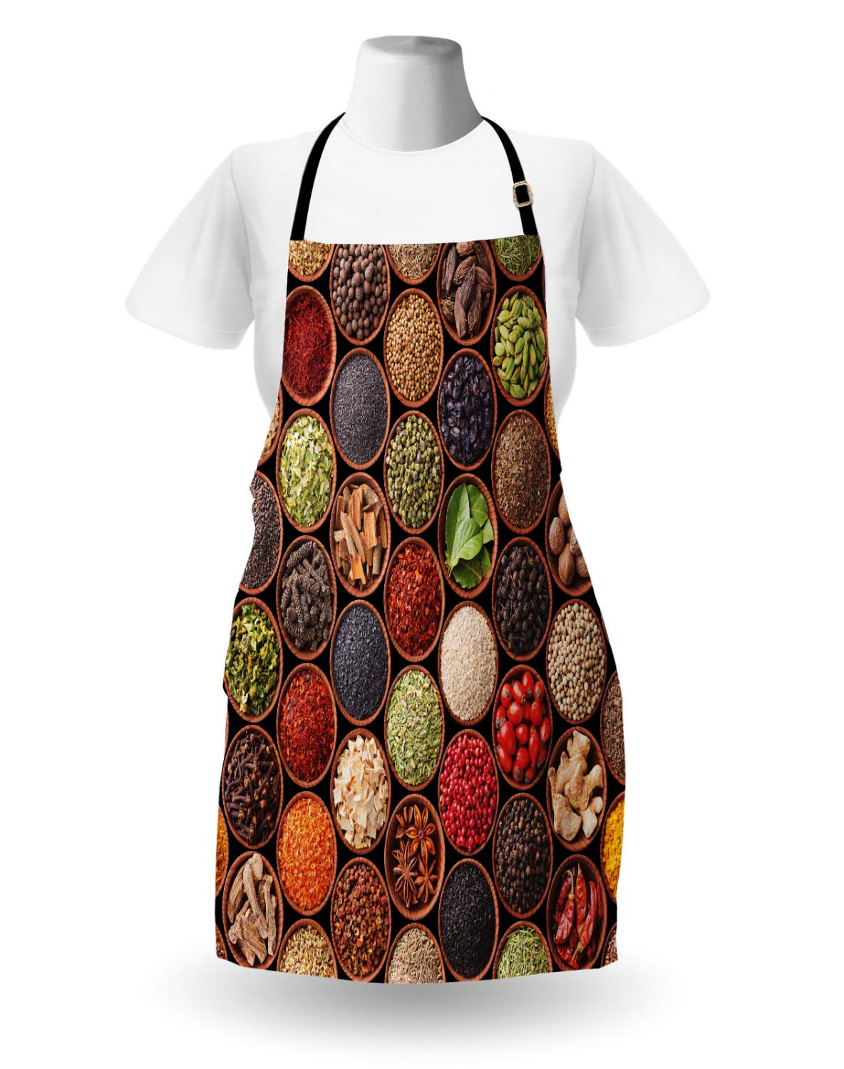 ABAKUHAUS Retro Apron, Colorful Herbs and Spices Cardamom Pepper Chili Ginger Dill Natural Cuisine Print - Image 2