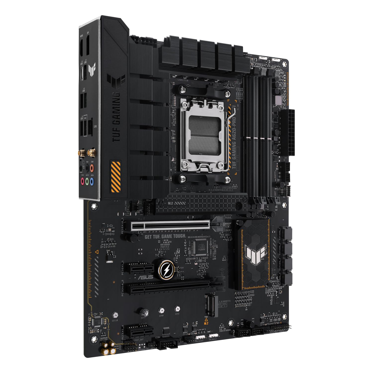 ASUS TUF Gaming A620-PRO WiFi Placa Base AMD A620 ATX (12+2 DrMOS, Wi-Fi 6, 2.5Gb Ethernet, DP, HDMI, USB 3.2 Gen 2, USB 3.2 Gen 1 Type-C, BIOS Flashback, cancelación de Ruido y Aura Sync), Negro