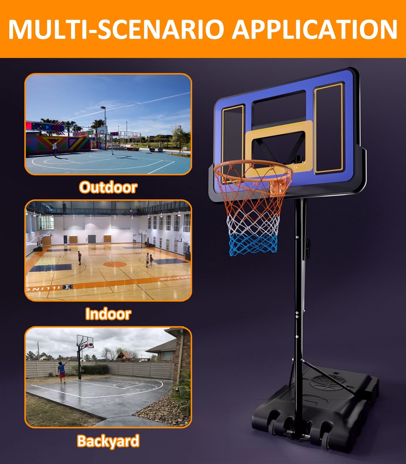 Canasta Baloncesto Exterior Aro De Baloncesto Portátil para Exteriores, Construcción Estable, Base Resistente De HDPE Y Aro De Metal para Patio, Escuela, Fácil De Mover.