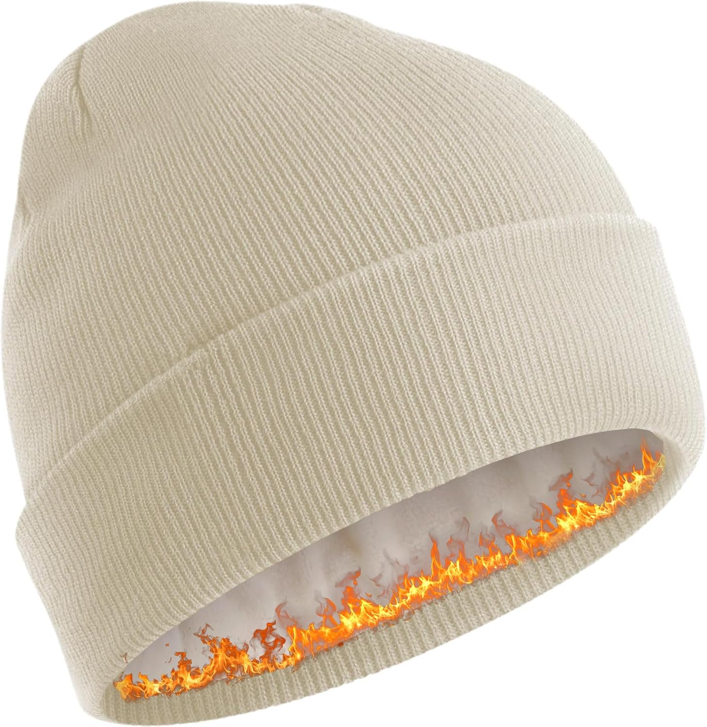 Winter Fleece Lined Beanie for Men Women, 100% Cotton Knit Thick Warm Beanies Hat, Cuffed Fisherman Hats Ski Skull Cap
