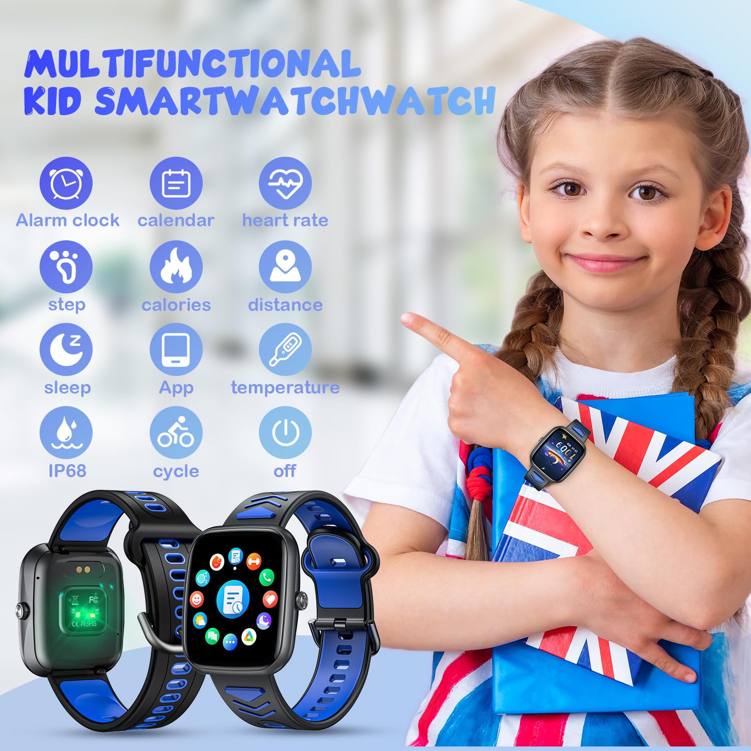 Smartwatch Fitness Orologio Bambini Digitale: 1.75" per Bambini Smart Watch con Contapassi Cronometro Compatibile per Android iOS Impermeabile Monitor Del Sonno Regalo per Ragazzi Ragazze Adolescenti