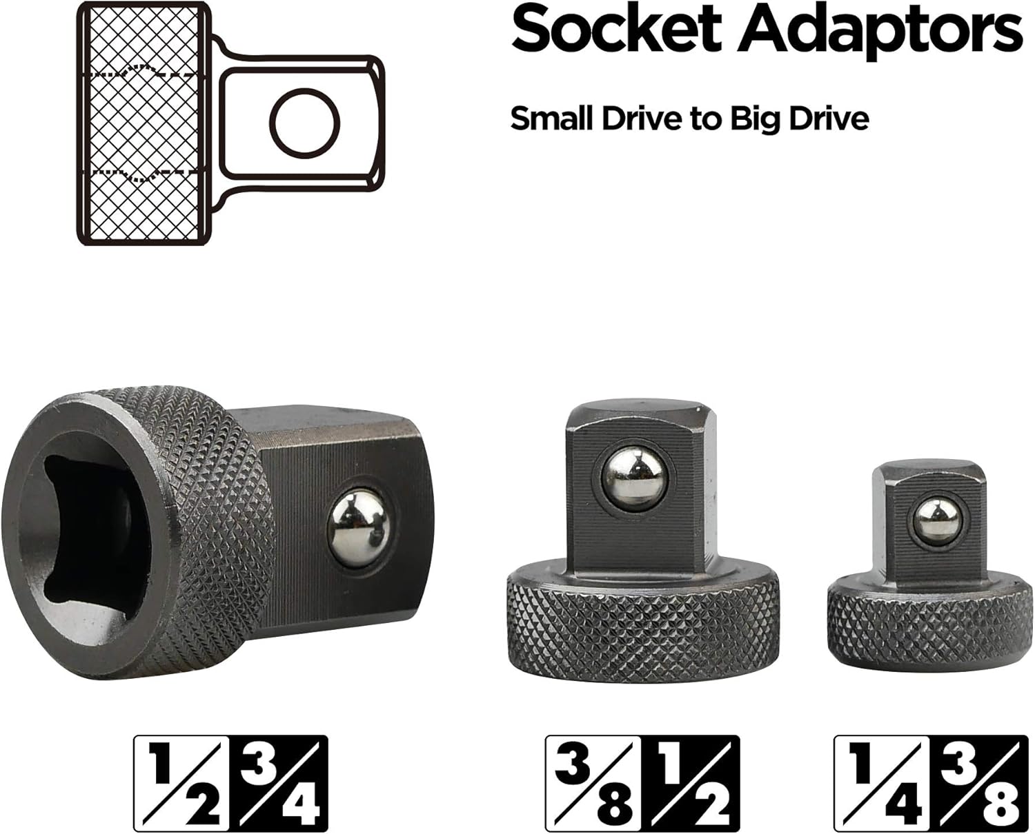 K351 Low Profile Impact Socket Adapter and Reducer Set, Chrome-Moly Steel, 5-Piece