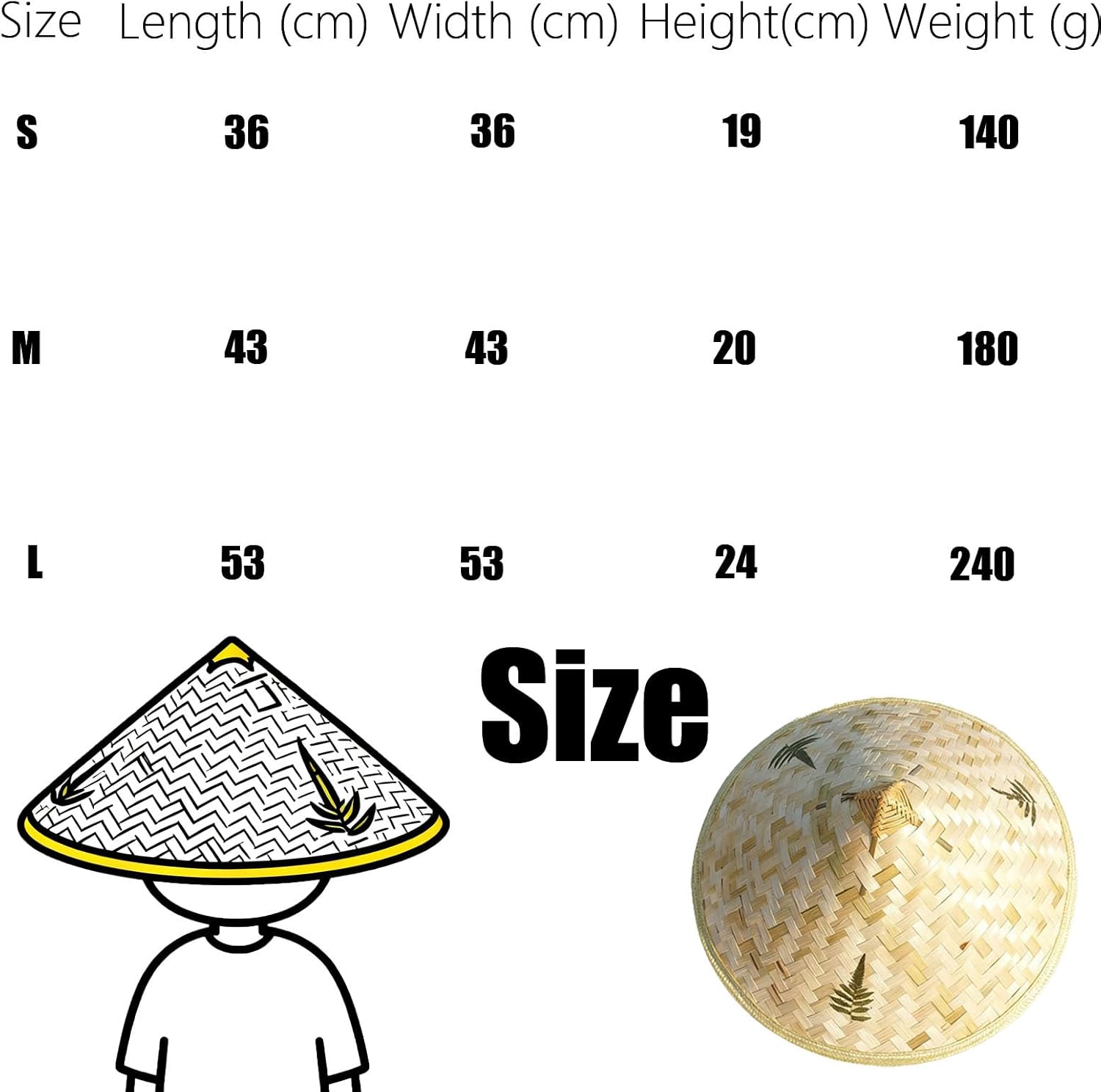 Unisex Asian Conical Hat - Natural Bamboo Rice Farmer Coolie Hat in Natural Color, for Men Women