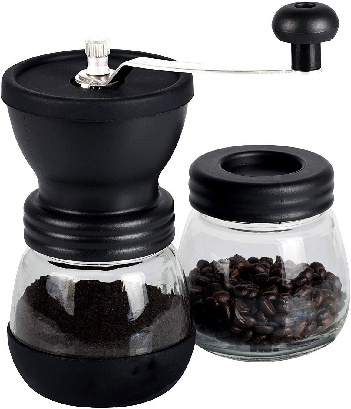 Manual Coffee Grinder with Ceramic Burrs,Coffee container capacity:12 oz（350 ml）, Black, with Stainless Steel Handle and Silicon Cove