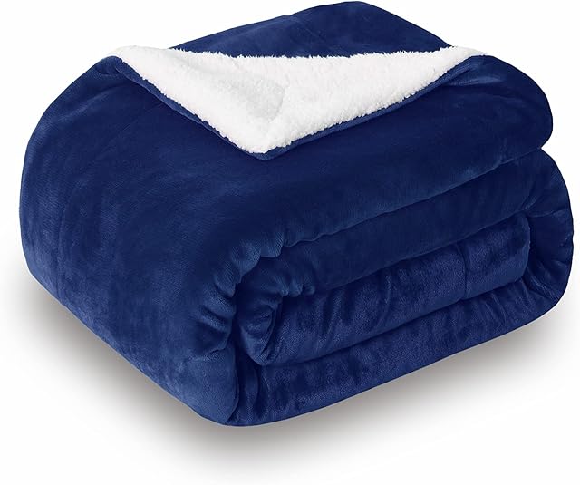 SOCHOW Sherpa Fleece Throw Blanket, Double-Sided Super Soft Luxurious Plush Blanket 150cm×200cm, Navy Blue