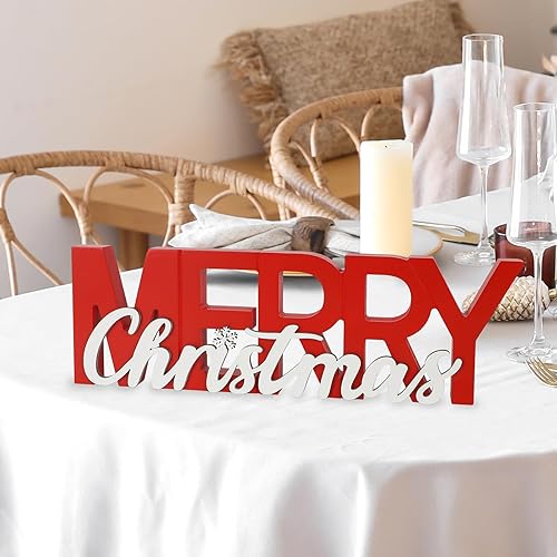 Miniatura 3 de COCHIE Letrero de madera con texto en inglés "Merry Christmas", decoración de invierno para el hogar, oficina, estante, repisa, repisa, interior,