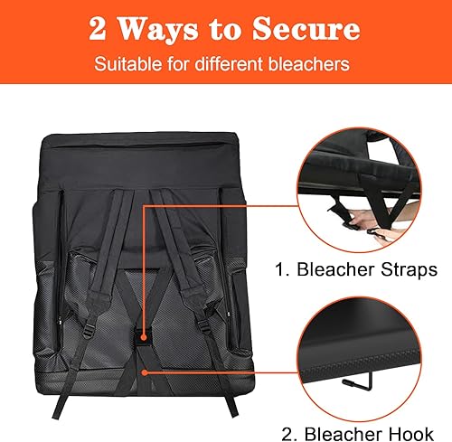 Miniatura 6 de Asiento de estadio de masaje amplio con calefacción con respaldo y brazo, asiento de estadio portátil plegable para gradas, acolchado extragrueso,