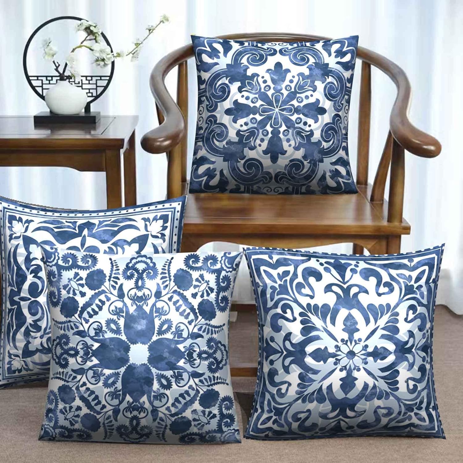 Boho Throw Pillow Covers Set of 4 Vintage Decorations for Bedroom Sofa Couch Chair Car Square Cushion Covers Throw Pillow Case for Living Room Pillowcase Home Decor Pillows Decorative 18 x 18Inch - Image 5