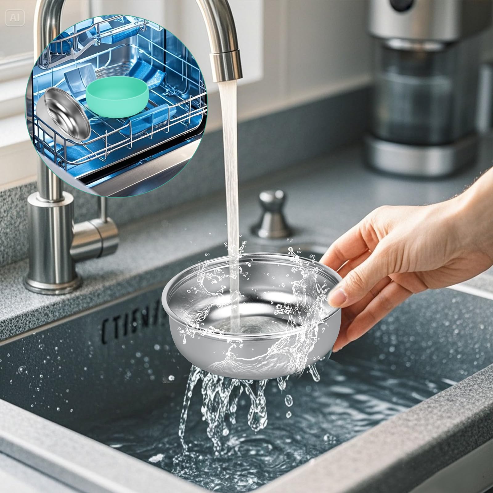 Ciotole per gatti in acciaio inox, con fondo in gomma, 12,7 cm di larghezza e poco profondo, adatte ai baffi, resistenti e antiscivolo, piccole ciotole per gatti da interno