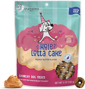 Shameless Pets Crunchy Dog Treats - Hole Lotta Cake Peanut Butter Birthday Snacks for Small, Medium & Large Dogs, Corn and Soy Free, Made in USA