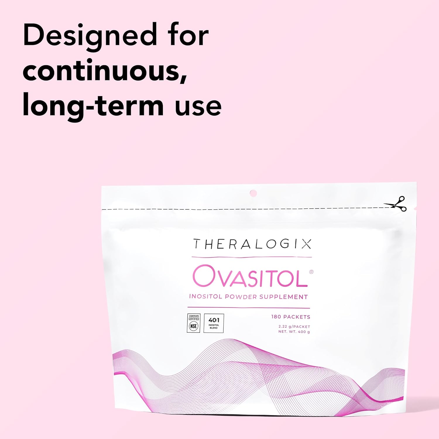 Theralogix Ovasitol Inositol Powder Packets - 90-Day Supply - Myo-Inositol & D-Chiro Inositol for Hormone Balance & Ovarian Function Support* - NSF Certified - 180 Packets