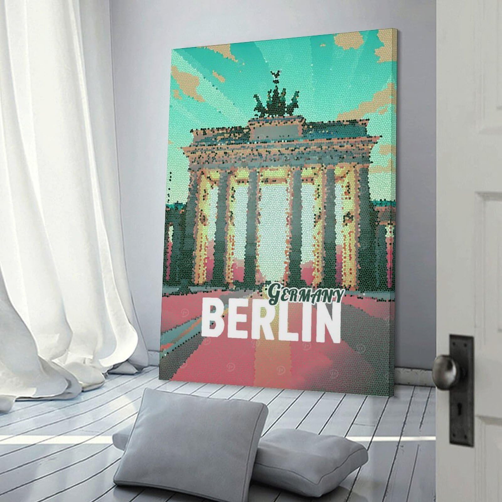 Junmoney Frame-Style-9 Berlin Brandenburg Gate Mosaic Art Canvas Wall Art, 20X30inch(50X75cm), For Bedroom Decor, Cosy Corners Or Studios, Stylish Decor For A Restful Room Update