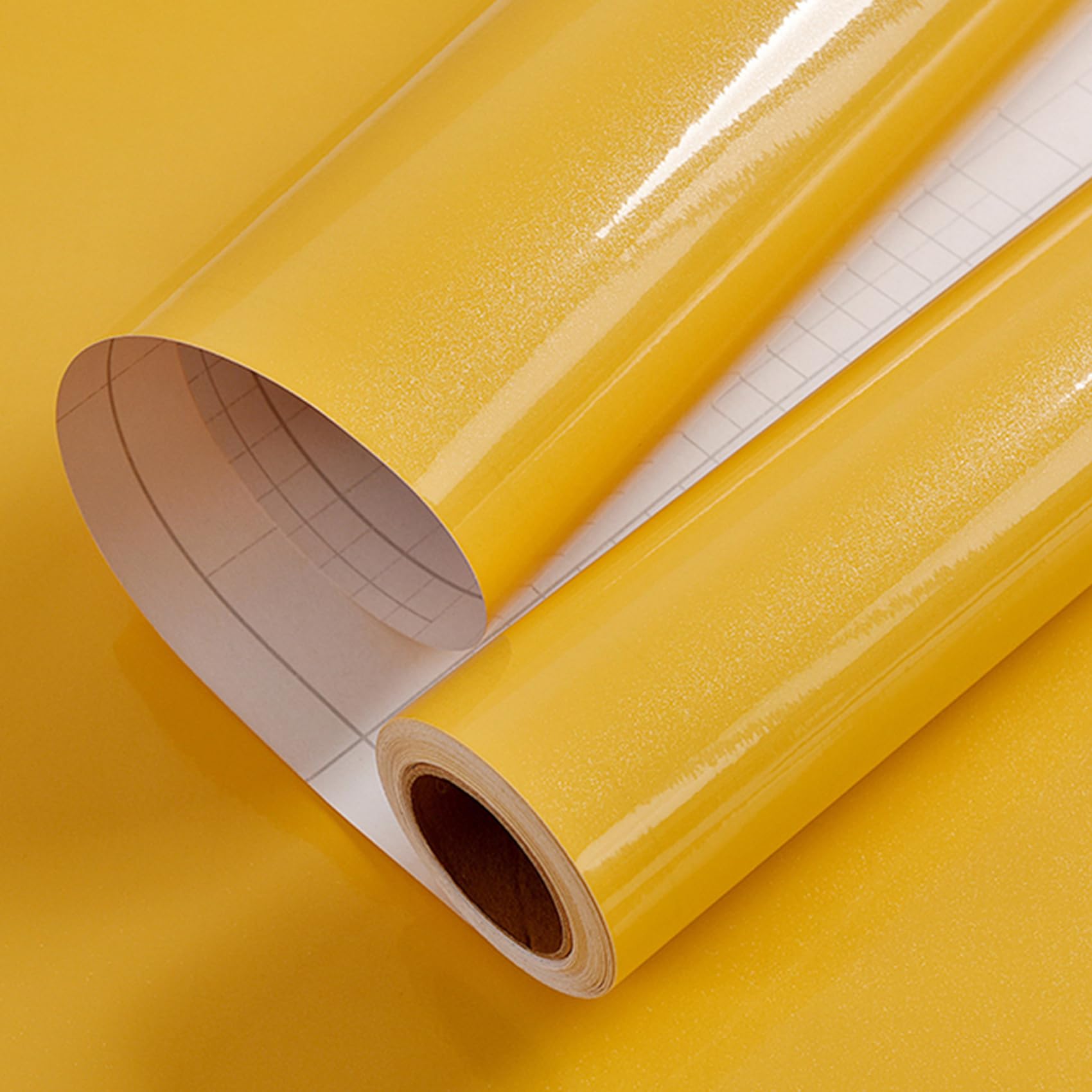 LaCheery 60cm x 400cm Carta Adesiva per Mobili Giallo Lucido Rotolo di Vinile Adesivo per Top Cucina Impermeabile Pellicola Adesiva per Mobili Gialla Tinta Unita per Frigoriferi Camera da Letto