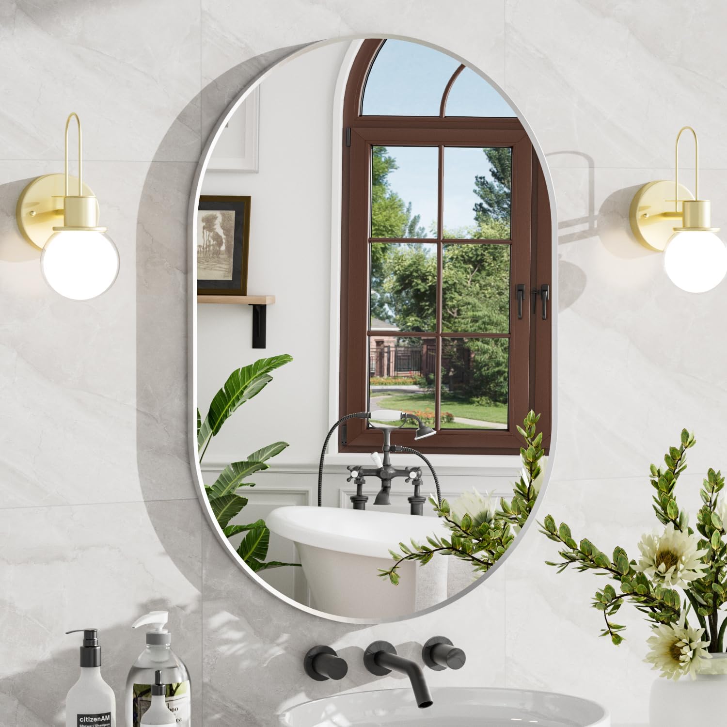 24×36 Inch Brushed Nickel Oval Bathroom Mirror, Wall Mounted Vanity Mirror for Over Sink, Tempered Glass with Aluminum Frame, Vertical or Horizontal Hanging