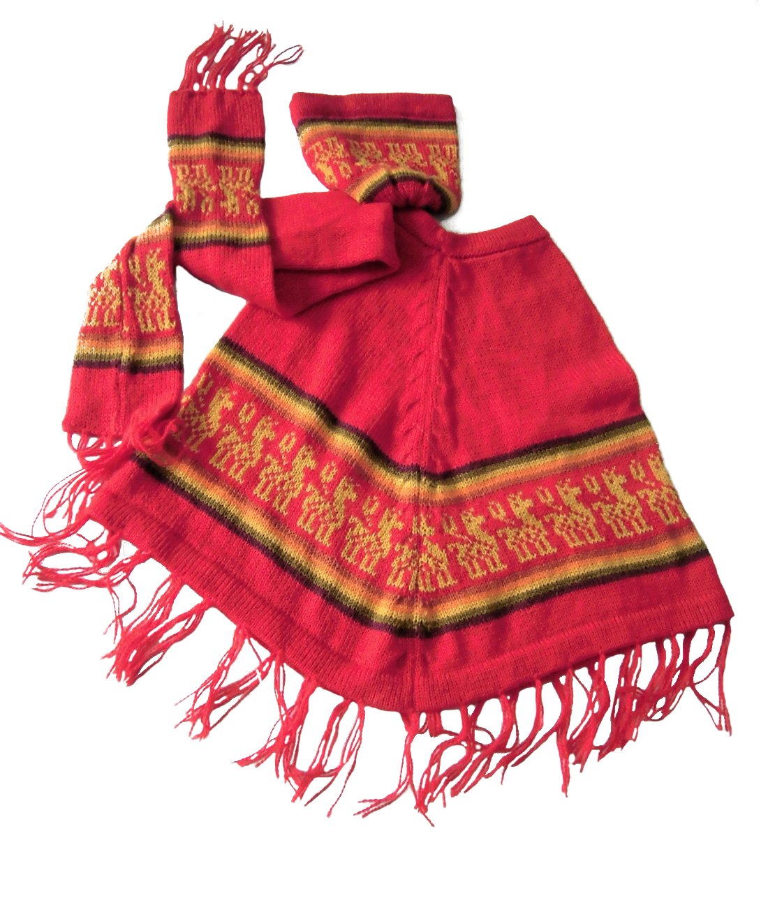 Poncho rojo para niña con conjunto de invierno abrigado 2