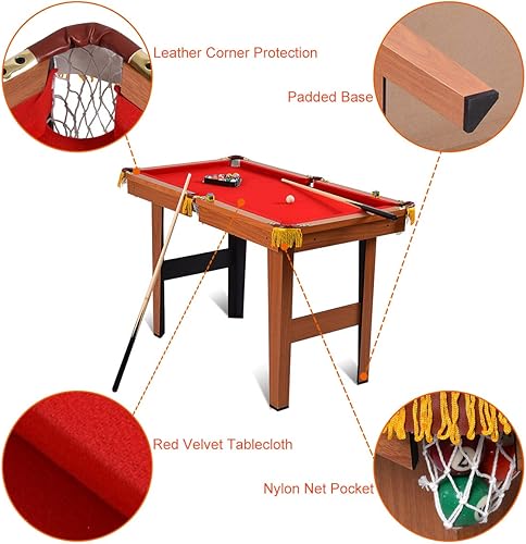 Vista 6 de Costzon Mesa de billar plegable de 47 pulgadas, mesa de juego de billar incluye bolas, tacos, triángulo, tiza, cepillo para niños, mesa de juego