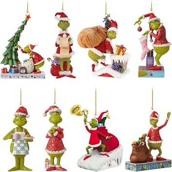 YOOYEH Grinch Christmas Ornament Decorations, 8PCS Stocking Cap Funny Santa Ornament Decorative Xmas Decor Ornaments Party Gifts