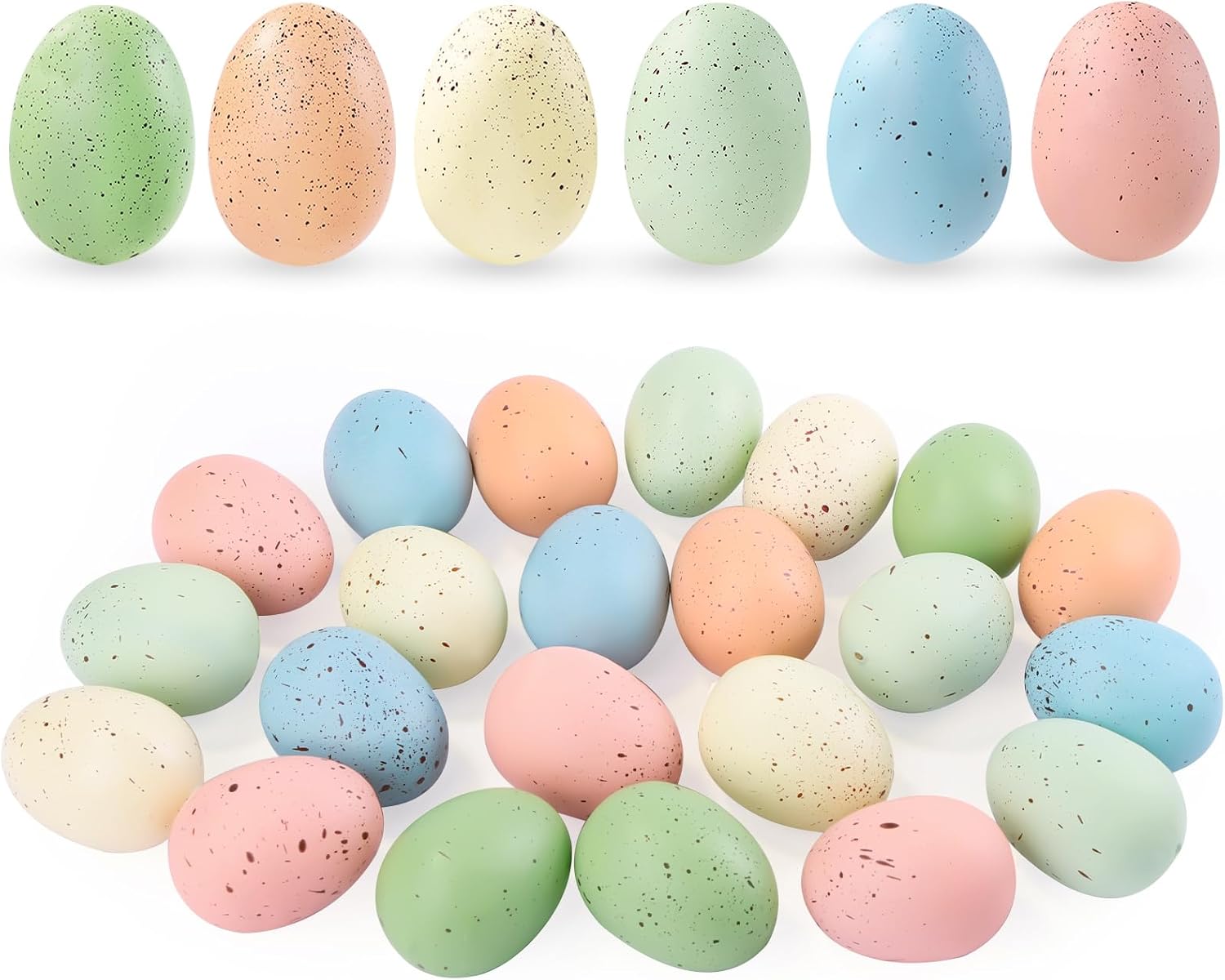 Celltestria 24 Pcs 2.4 inch Easter Speckled Eggs Pastel Plastic Speckled Eggs Decorative Easter Eggs Artificial Eggs for Basket Fillers Spring Party Favors Wreath Decor Craft Projects