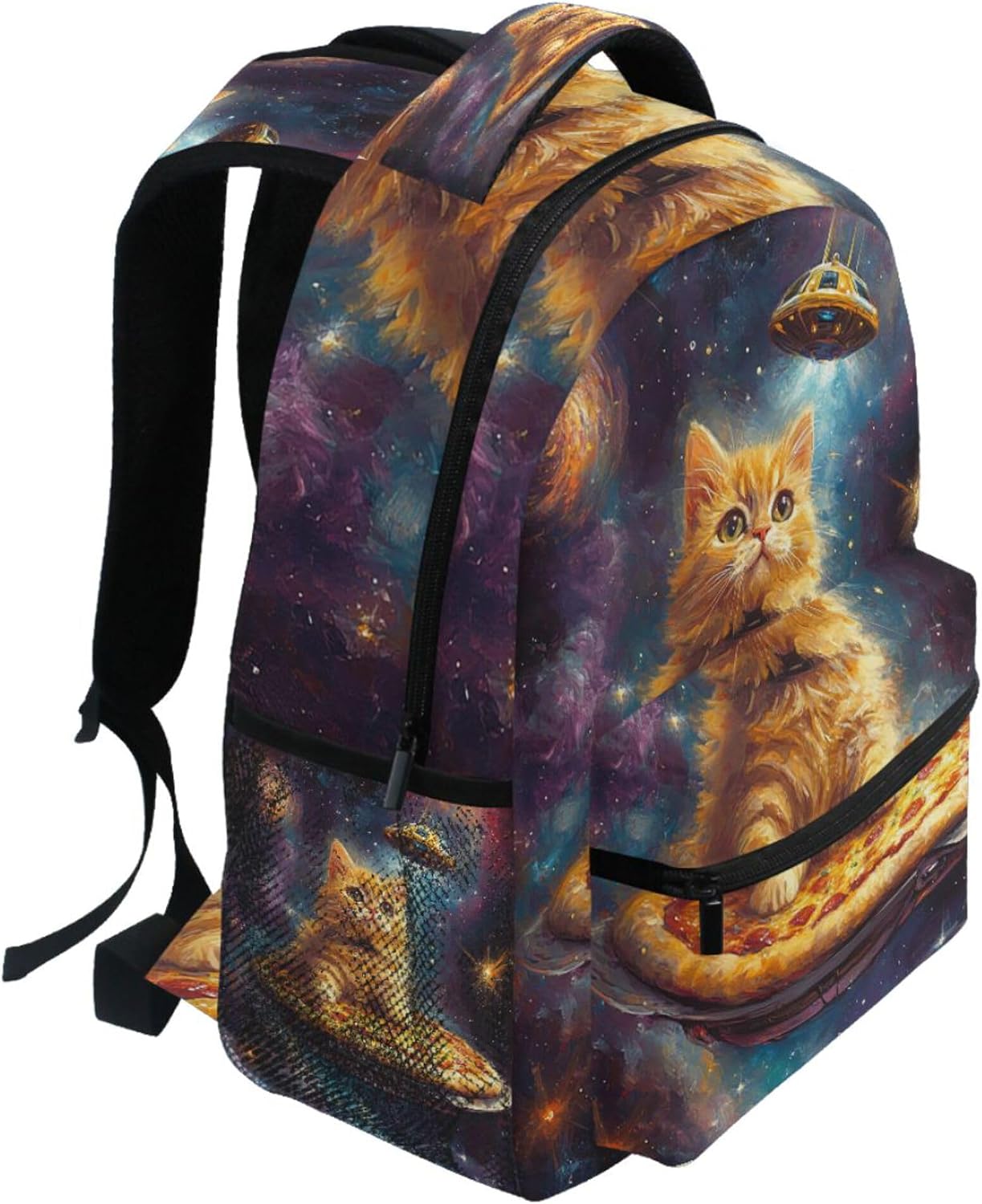 Wamika Pizza Cat Backpack for School Galaxy Space Kitty Girls Boys Backpack Bookbag Kids Children Teens Backpacks for Age 6-16 M
