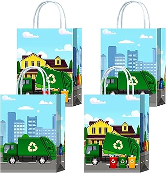 Brattol 16 Pieces Garbage Truck Goodie Bags,Trash Truck Gift Snacks Treat Candy Party Favors Bags for Waste Management Recycling Theme Party Decorations